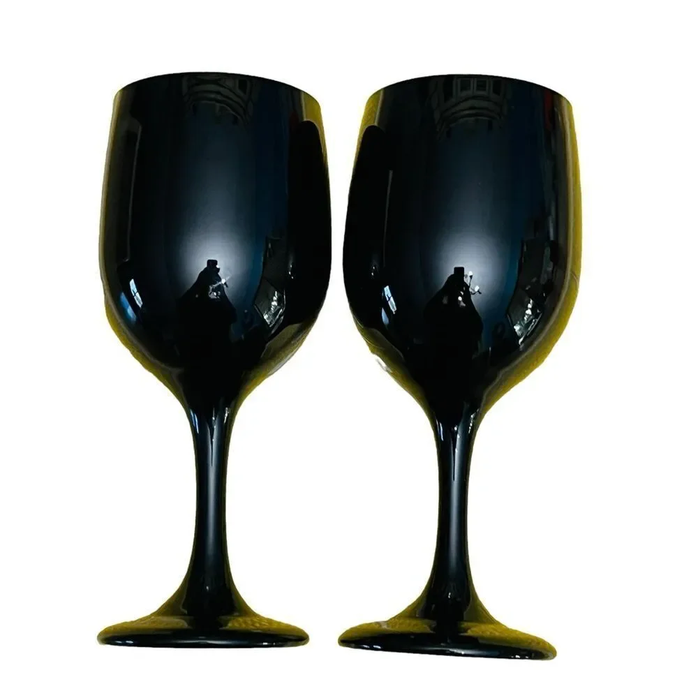 Vintage Unique Glossy Black Crystal Wine Glasses Set Of 2